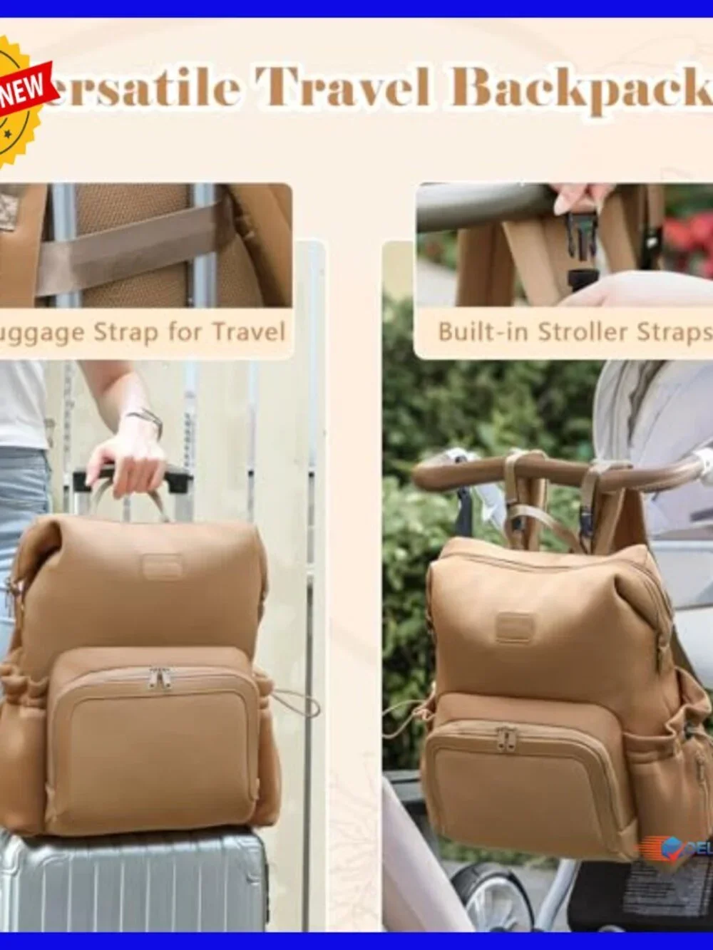 Large Capacity Neoprene Diaper Backpack with Changing Pad and 12 Pockets